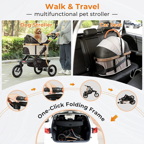 VIAGDO Pet Stroller, Premium 3in1 Large Dog Stroller For Cats/dogs With Detachable Carrier